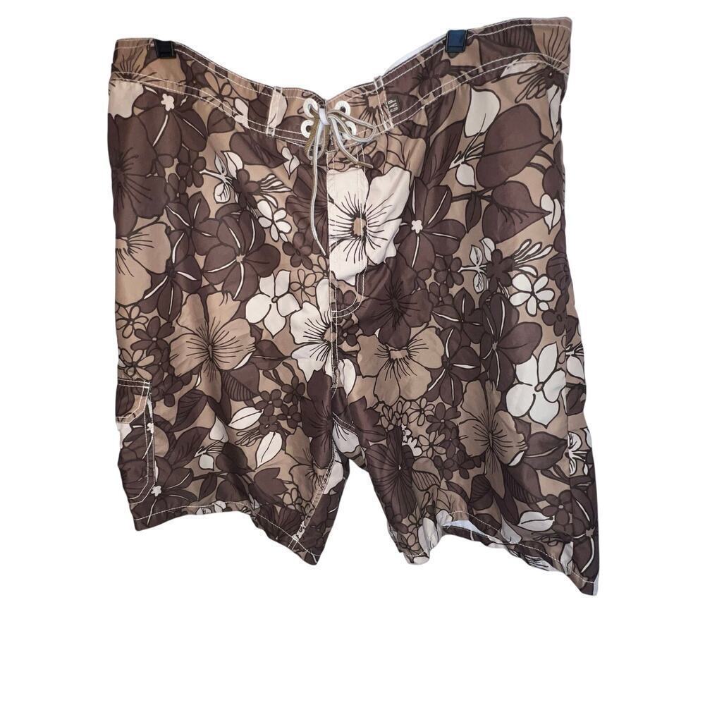 GAP Mens Swim Suit Trunks Board Shorts Brown Sz 40 Floral Tropical Hawaii Print‎